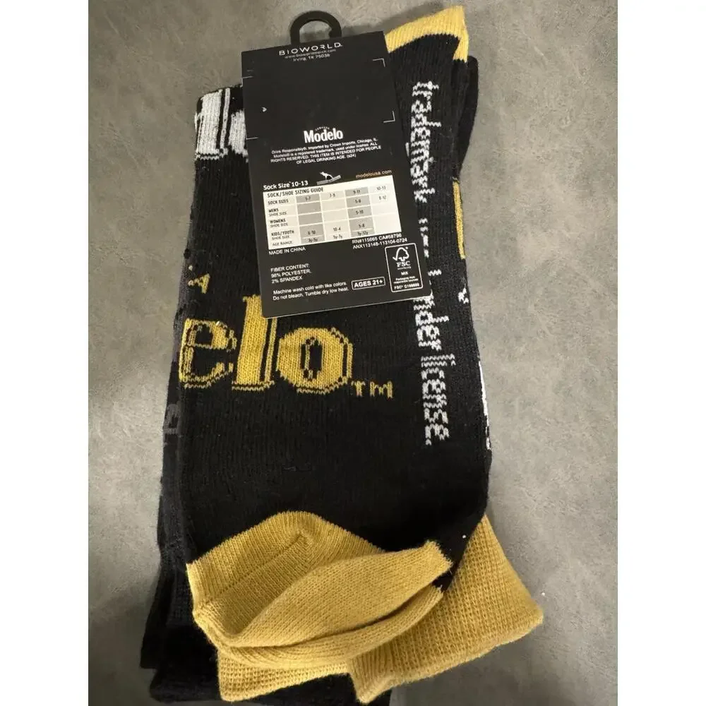 MODELO MEXICAN BEER 2 Pair‎ Novelty Crew Socks Men's Shoe Size 10-13.